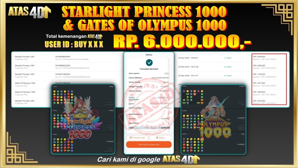 Bukti Jp ATAS4D Slot Online 03 Desember 2024