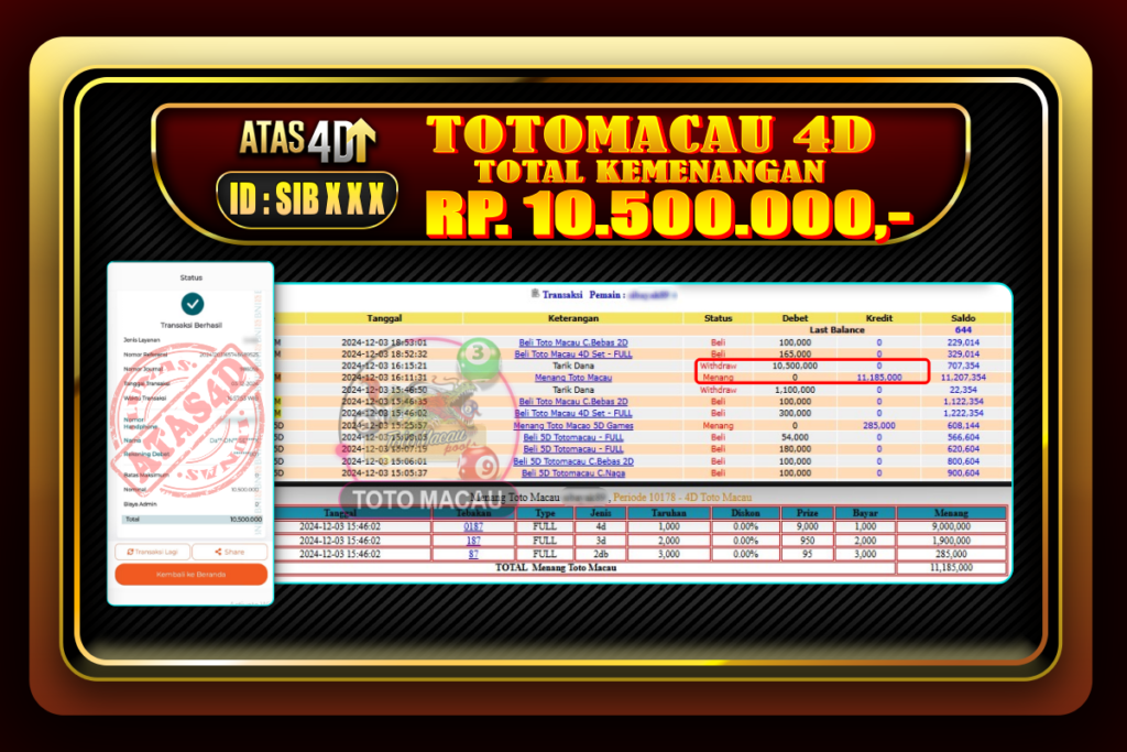 Bukti Jp ATAS4D Togel Online 03 Desember 2024