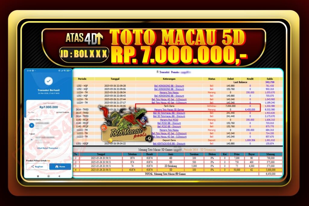 Bukti Jp ATAS4D Togel Online 26 Mei 2025