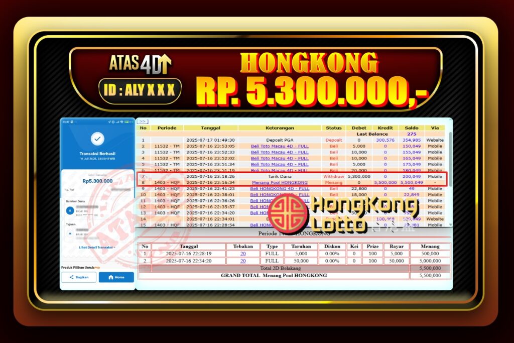 Bukti Jp ATAS4D Togel Online 16 Juli 2025.