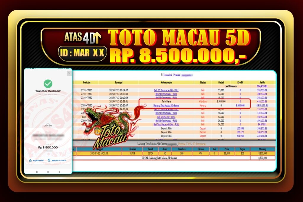 Bukti Jp ATAS4D – Togel Online 13 Juli 2025.