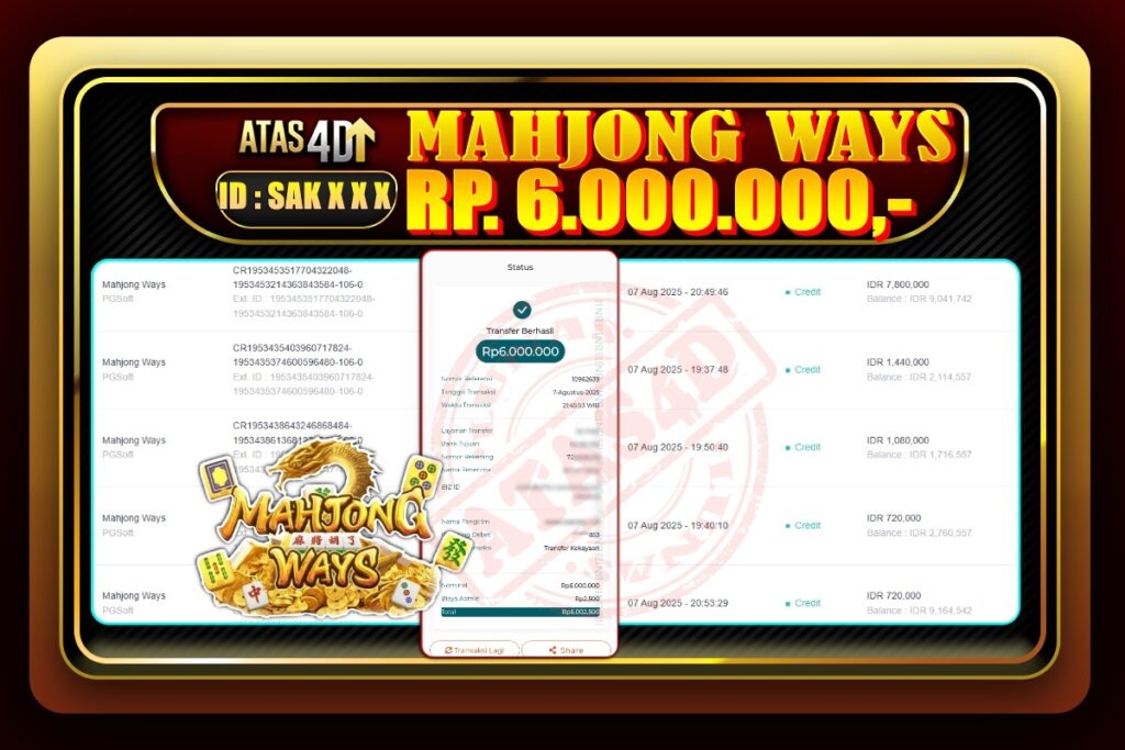 Bukti Jp ATAS4D Slot Online 07 Agustus 2025.