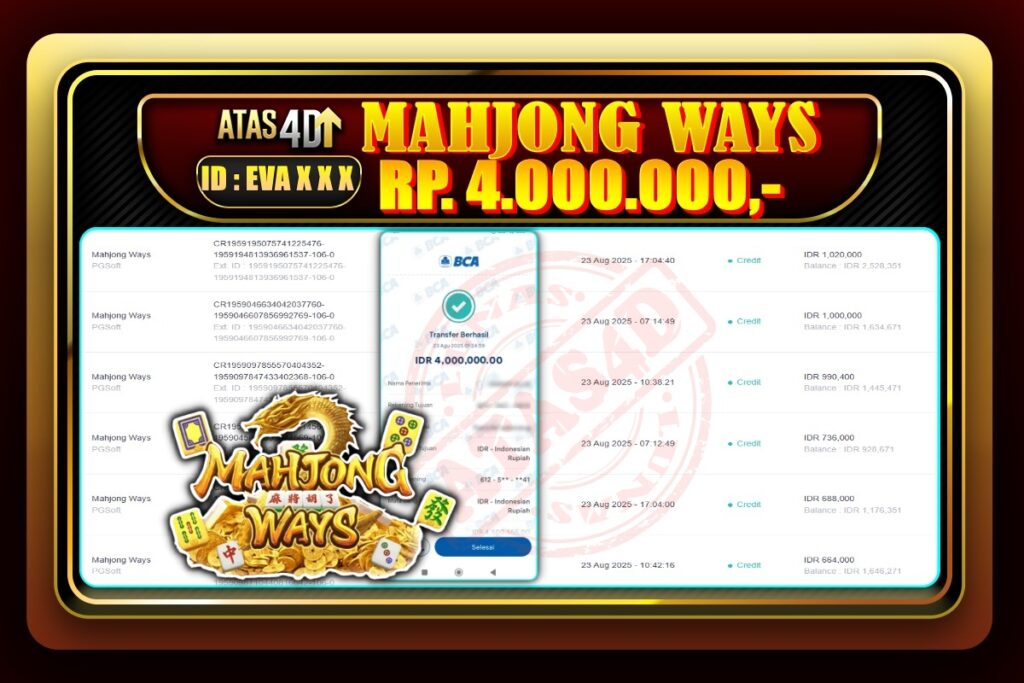 Bukti Jp ATAS4D Slot Online 24 Agustus 2025.