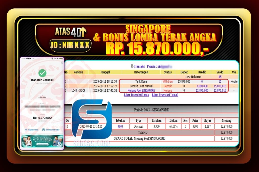 Bukti Jp ATAS4D Togel Online 11 September 2025.