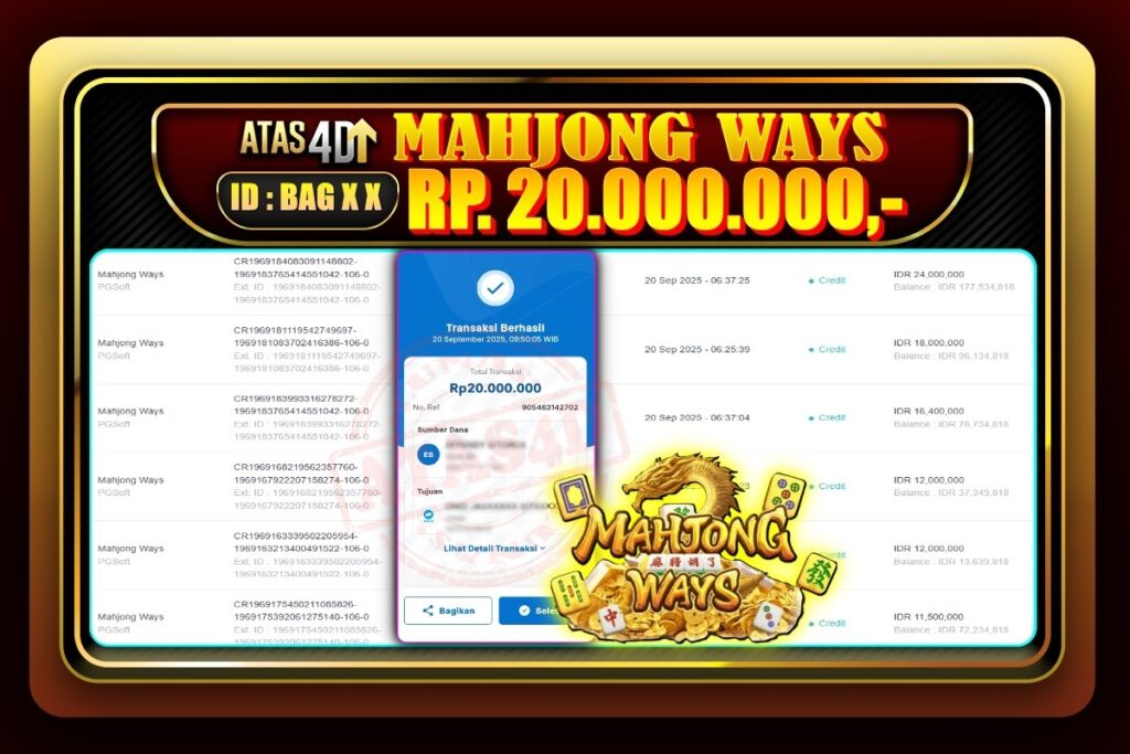 Bukti Jp ATAS4D Slot Online, 20 September 2025.