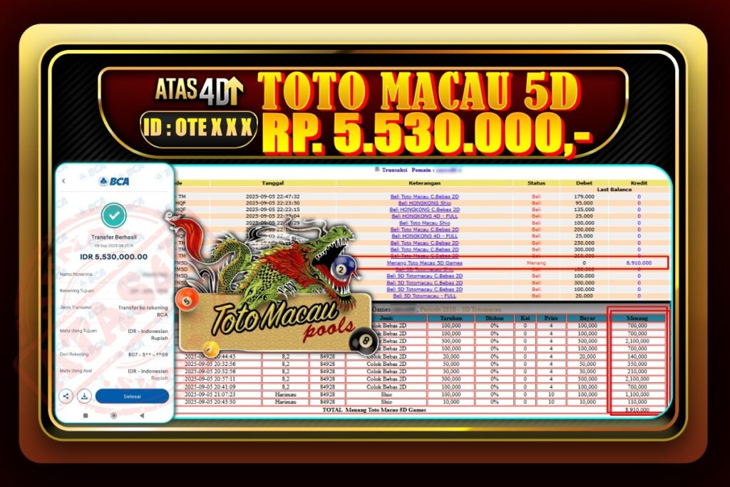 Bukti Jp ATAS4D Togel Online 06 September 2025.