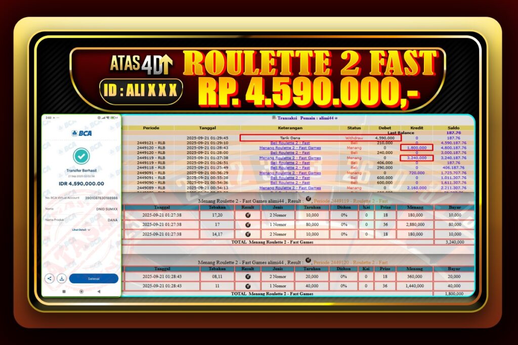 Bukti Jp ATAS4D Live Casino Online 21 September 2025