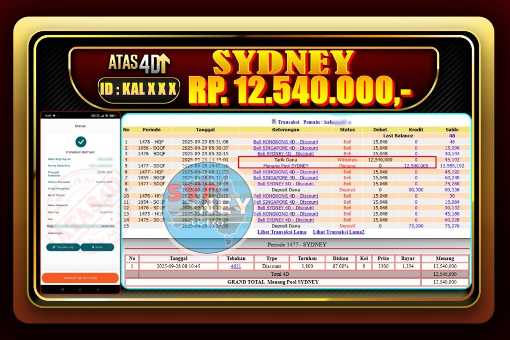 Bukti Jp ATAS4D Togel Online 28 September 2025.