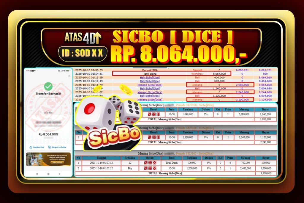 Bukti Jp ATAS4D Live Casino Online 10 Oktober 2025.