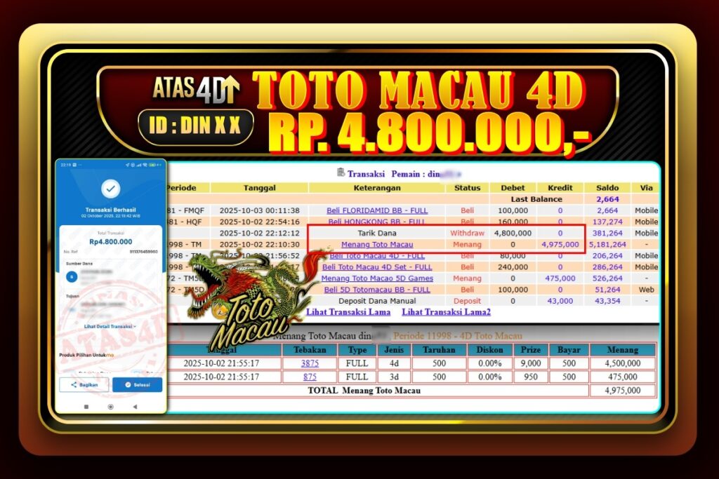 Bukti Jp ATAS4D Togel Online 02 Oktober 2025.