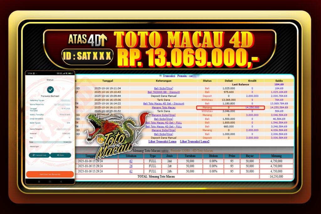 Bukti Jp ATAS4D Togel Online 16 Oktober 2025.
