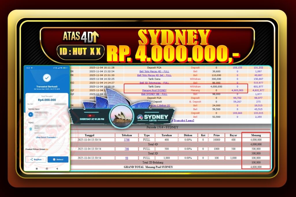 Bukti Jp ATAS4D Togel Online 04 November 2025