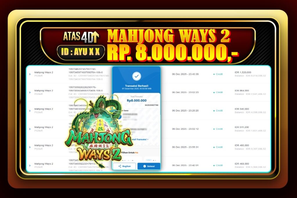 Bukti Jp ATAS4D Slot Online 07 Desember 2025.