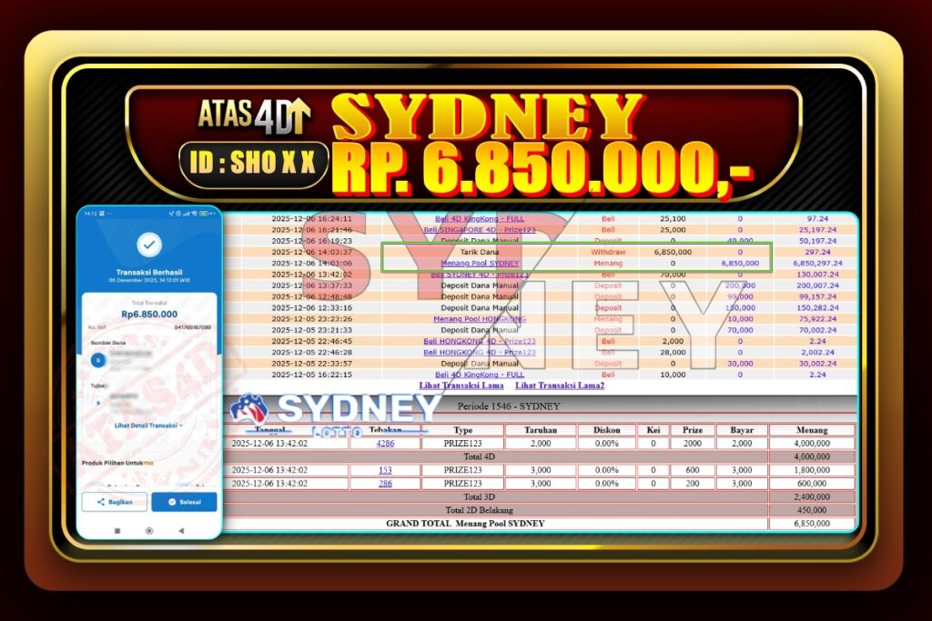 Bukti Jp ATAS4D Togel Online 06 Desember 2025.